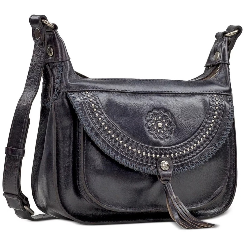 COPY - Patricia Nash Camila Italian Leather Crossbody Shoulder-Bag Smoke  ￼Zip …